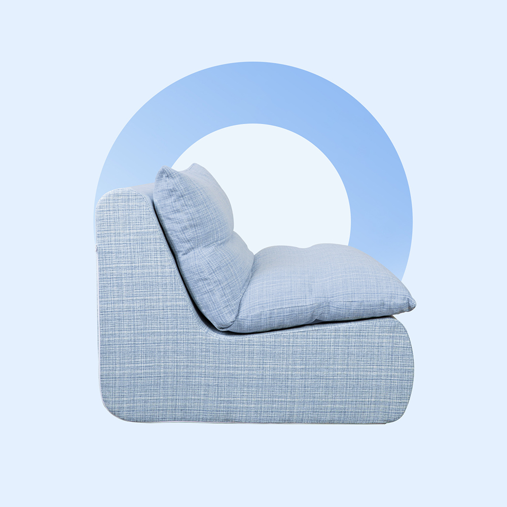 Sofá individual azul con acolchado de esponja extraíble